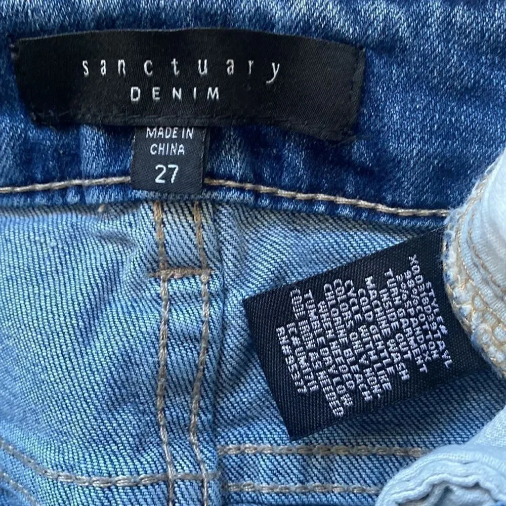 Sanctuary Denim Women’s Mid-Waisted Distressed Skinny Jeans Med Wash Size 27
